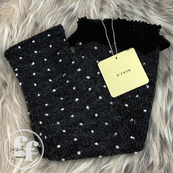 Areve Cozy Black Boho Knit Lace Trim Retro Polka Dot OTK Leg Warmers Boot Cuffs - Picture 4 of 5